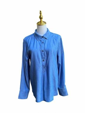 Lands' End Light Blue Tencel Tunic Denim-Style Button Pullover Lightweight NWT S